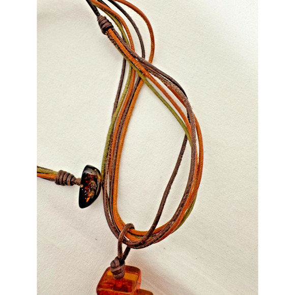Baltic Amber Multi Stone Chunk Necklace on Multistrand Leather Cord 26 gr Boho - Picture 4 of 9
